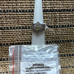 Bomb Party August 2025 Ring: Hematite Plated Ring with Lab Created Peridot